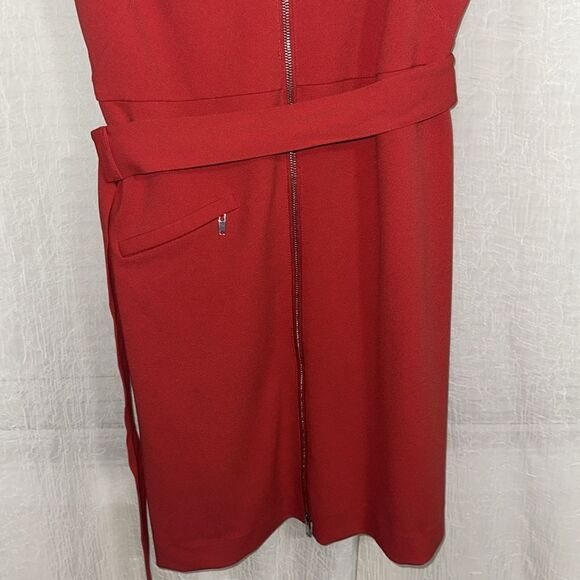 Antonio Melani 12 Red Sleveless Front Zip Belted Suiting Sheath Dress - Picture 5 of 11